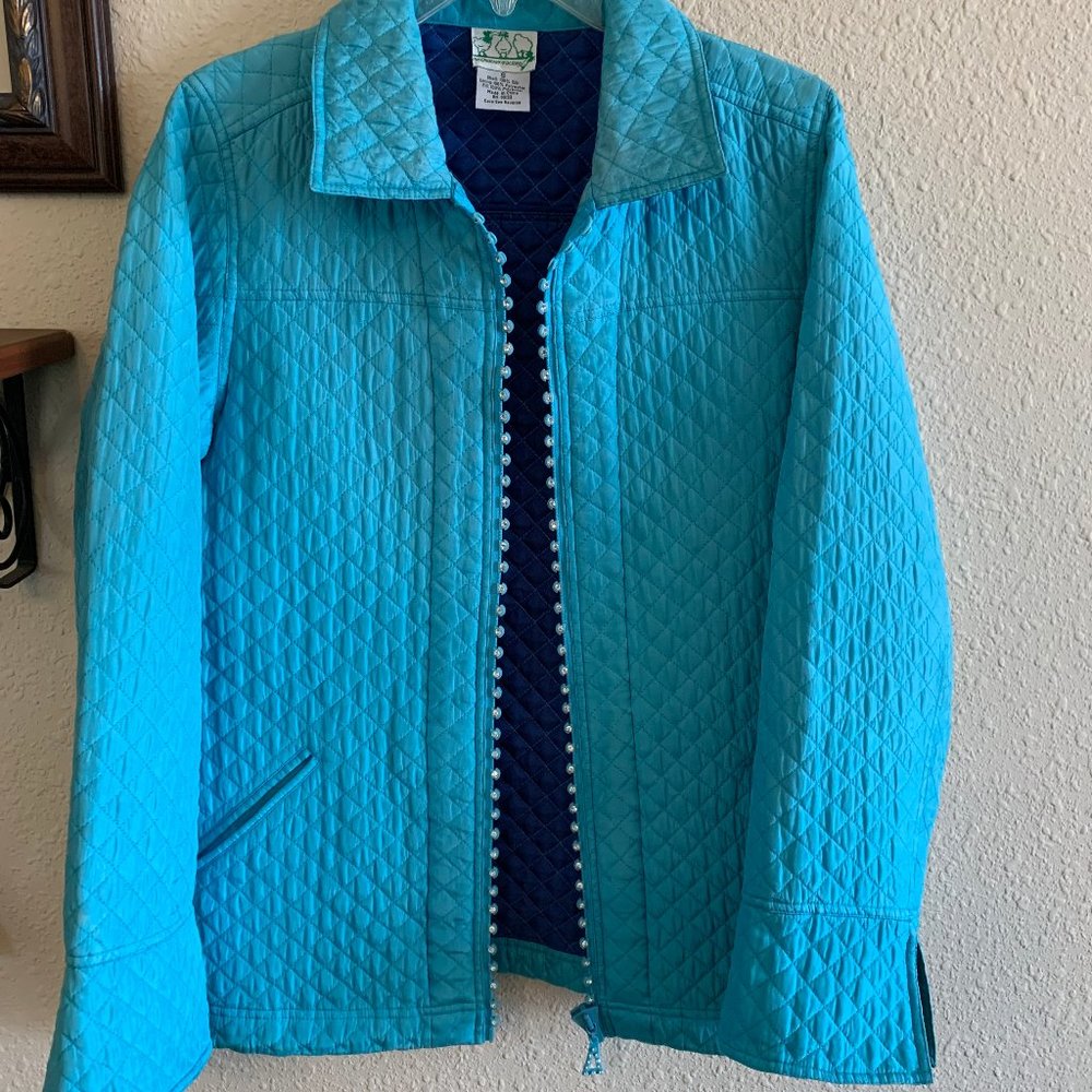 Quacker Factory Women's size Small Blue Quilted Jacket  with Bling